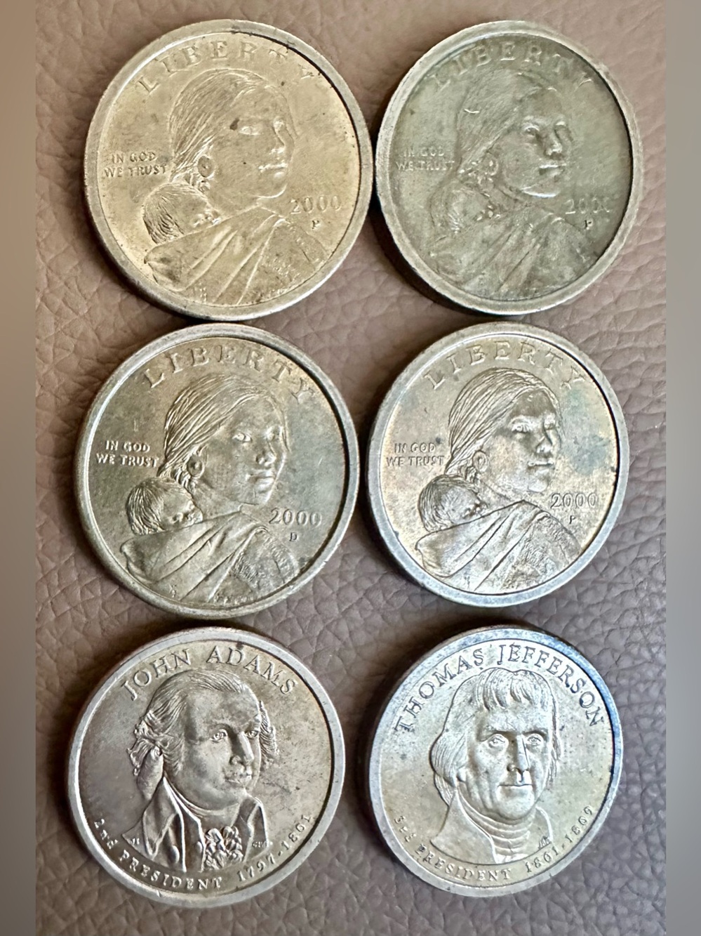 Lot/Bundle of 6 Presidential/ Sacagawea Dollar Coins Sacagawea, Adams, Jefferson